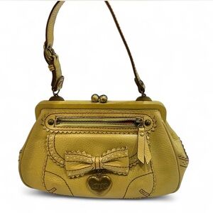 Isabella Fiore Mustard Leather Bow-Accent Shoulder Bag